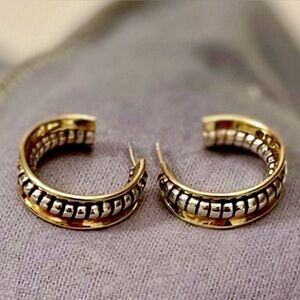 Silpada Sterling Silver Brass Coil Rope Hoop Earrings • LIKE NEW NEVER WORN